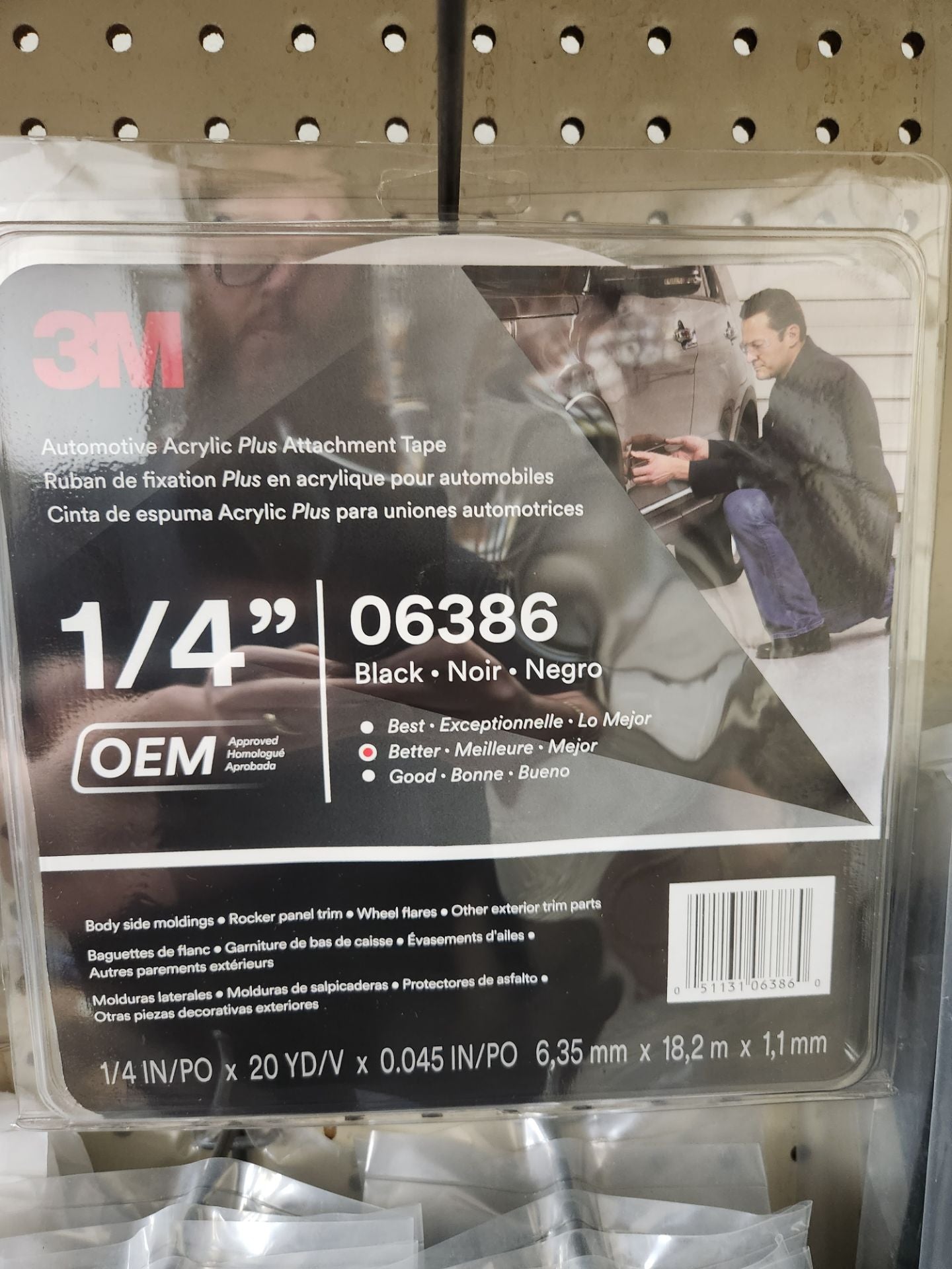 3M™ 06386 Acrylic Plus Series Automotive Attachment Tape, 20 yd x 1/4 in, 1.12 mm THK, Black