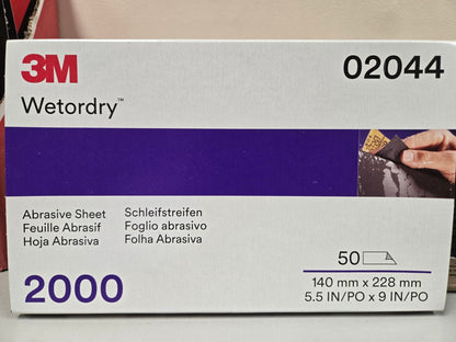 Wetordry™ 02044 401Q Abrasive Sheet, 5-1/2 in W x 9 in L, 2000 Grit, Fine Grade, Silicon Carbide Abrasive, Black