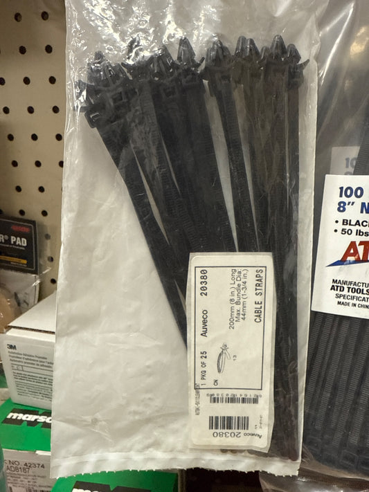 Auveco® 20380 Push Mount Cable Tie, 200 mm L x 5 mm W, Nylon, Black